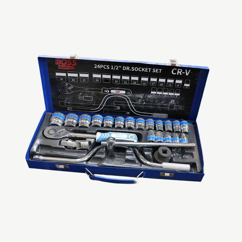 طقم مفاتيح ربط مترية ومقابس مكون من 24 قطعة