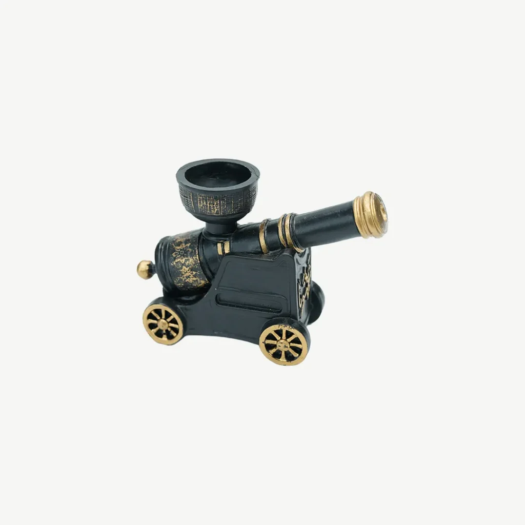 مبخرة فخارية على شكل مدفع باللون الأسود والذهبي (12*10 سم)