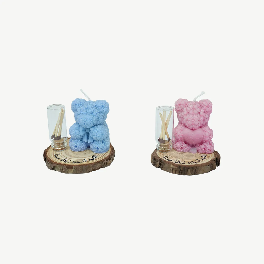 Baby Welcome Giveaway Teddy Bear Candle on Wooden Base (8x8 cm) (6)