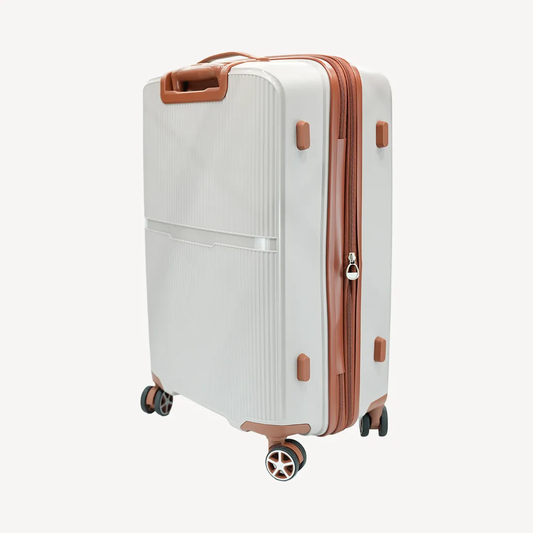 Hard Shell Travel Suitcase 65cm White & Brown with Combination Lock (4)